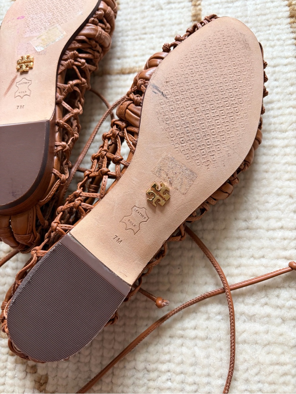 Tory Burch NEW Helena 15mm mesh Lace Napa Leather Flat Ambra 7 - Picture 7 of 7